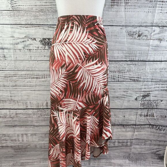 Antthony Skirt Plus size 1X Brown Coral Slinky Tropial High Low Stretch Cruise - Picture 2 of 11